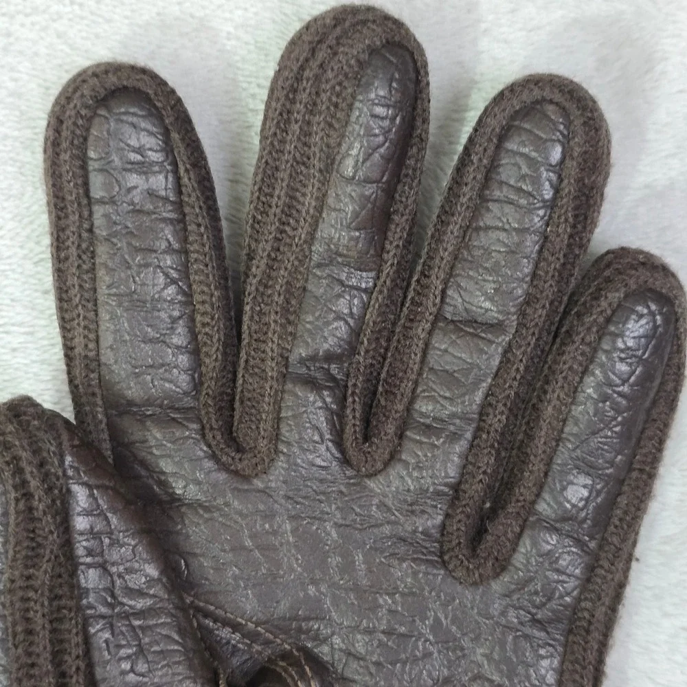 Vintage Van Raalte Brown Gloves‎ Wool Lined Buckle Wrist Size A Small 1960s